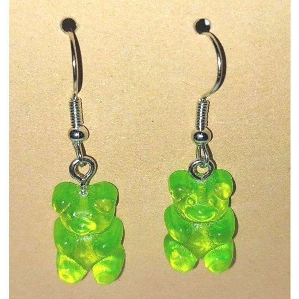 Green gummy bear Earrings For Kids And Adults